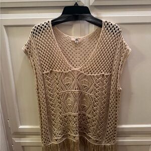 Beige Crochet Fringe Top